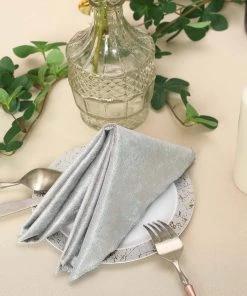 HIER_2210 5 Pack | Silver Premium Sheen Finish Velvet Cloth Dinner Napkins - 20"x20"