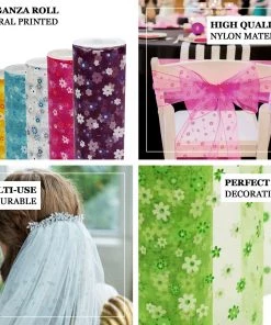 HIER_5220 Fabric Bolts & Bags 6" X 10 Yards Black | Sheer Floral Fabric | Printed Organza Fabric Roll - Clearance SALE