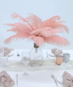 HIER_5180 12 Pack | 13"-15" Rose Gold Natural Plume Real Ostrich Feathers Vase Centerpiece Chargers & Centerpieces 22 HIER_5180 12 Pack | 13