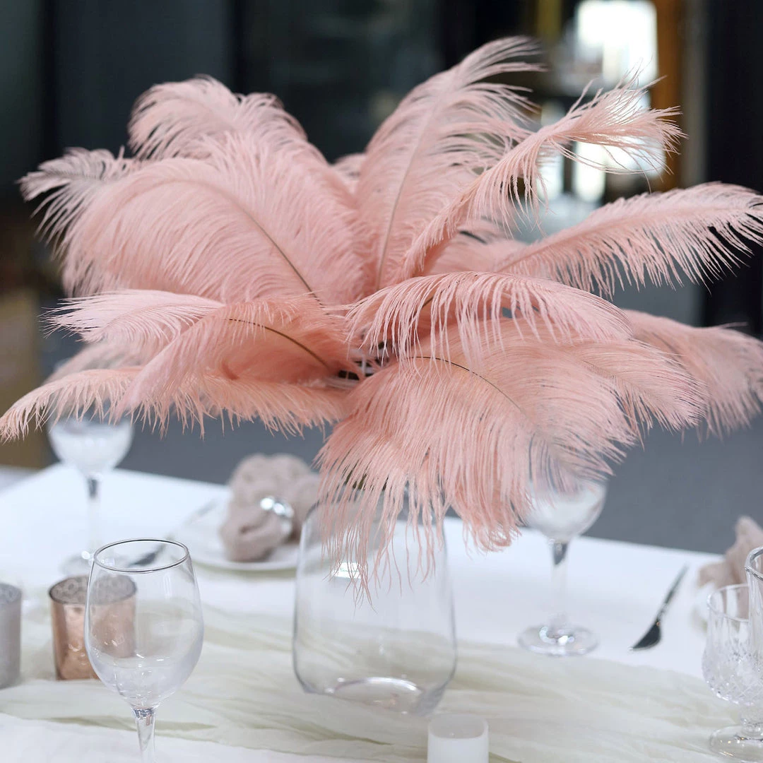 HIER_5180 12 Pack | 13"-15" Rose Gold Natural Plume Real Ostrich Feathers Vase Centerpiece Chargers & Centerpieces 8 HIER_5180 12 Pack | 13"-15" Rose Gold Natural Plume Real Ostrich Feathers Vase Centerpiece Chargers & Centerpieces