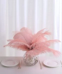 HIER_5180 12 Pack | 13"-15" Rose Gold Natural Plume Real Ostrich Feathers Vase Centerpiece Chargers & Centerpieces