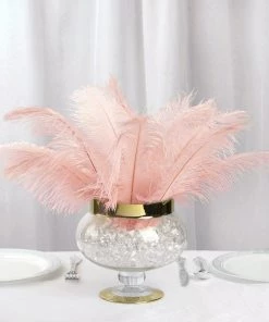 HIER_5180 12 Pack | 13"-15" Rose Gold Natural Plume Real Ostrich Feathers Vase Centerpiece Chargers & Centerpieces