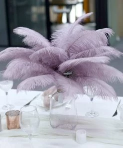 HIER_5180 Chargers & Centerpieces 12 Pack | 13"-15" Violet Amethyst Natural Plume Real Ostrich Feathers Vase Centerpiece