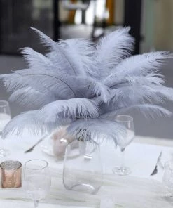 HIER_5180 12 Pack | 13"-15" Dusty Blue Natural Plume Real Ostrich Feathers Vase Centerpiece Chargers & Centerpieces