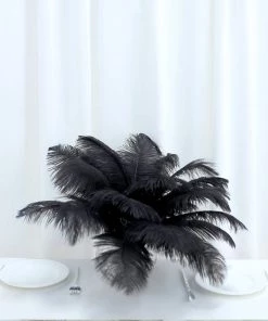 HIER_5170 Chargers & Centerpieces 12 Pack | 13"-15" Black Natural Plume Real Ostrich Feathers Vase Centerpiece