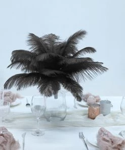 HIER_5170 Chargers & Centerpieces 12 Pack | 13"-15" Black Natural Plume Real Ostrich Feathers Vase Centerpiece