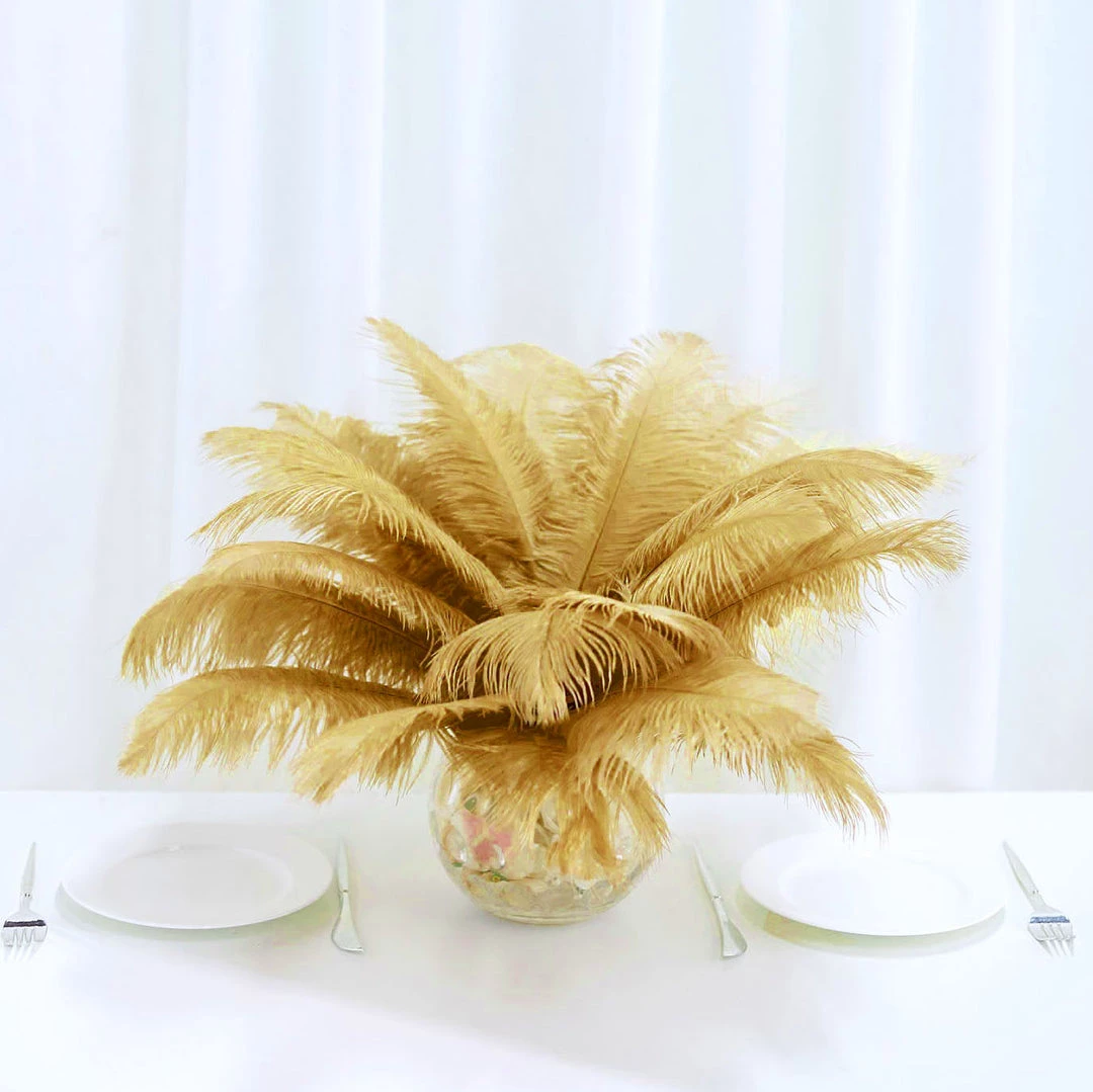 HIER_5180 12 Pack | 13"-15" Gold Natural Plume Real Ostrich Feathers Vase Centerpiece 7 HIER_5180 12 Pack | 13"-15" Gold Natural Plume Real Ostrich Feathers Vase Centerpiece