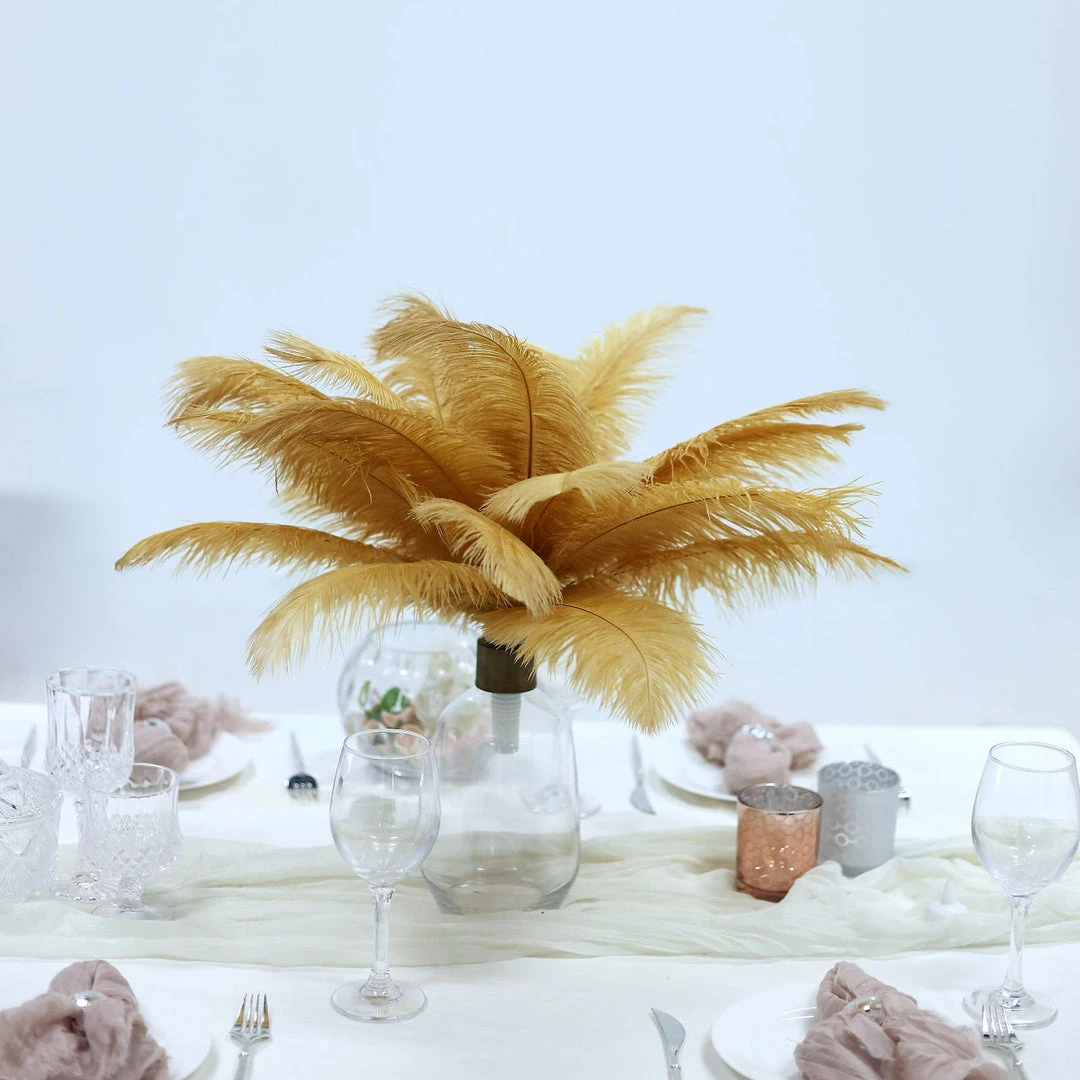 HIER_5180 12 Pack | 13"-15" Gold Natural Plume Real Ostrich Feathers Vase Centerpiece 1 HIER_5180 12 Pack | 13"-15" Gold Natural Plume Real Ostrich Feathers Vase Centerpiece