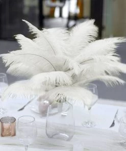 HIER_5170 Chargers & Centerpieces 12 Pack | 13"-15" Ivory Natural Plume Real Ostrich Feathers Vase Centerpiece