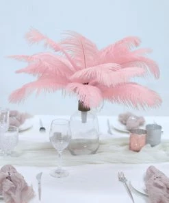 HIER_5170 12 Pack | 13"-15" Pink Natural Plume Real Ostrich Feathers Vase Centerpiece