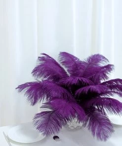 HIER_5170 Chargers & Centerpieces 12 Pack | 13"-15" Purple Natural Plume Real Ostrich Feathers Vase Centerpiece