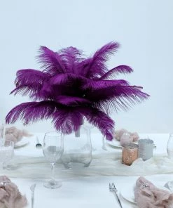 HIER_5170 Chargers & Centerpieces 12 Pack | 13"-15" Purple Natural Plume Real Ostrich Feathers Vase Centerpiece