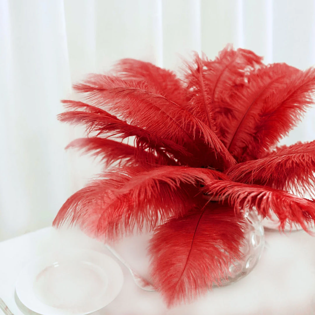 HIER_5170 12 Pack | 13"-15" Red Natural Plume Real Ostrich Feathers Vase Centerpiece Chargers & Centerpieces 2 HIER_5170 12 Pack | 13"-15" Red Natural Plume Real Ostrich Feathers Vase Centerpiece Chargers & Centerpieces