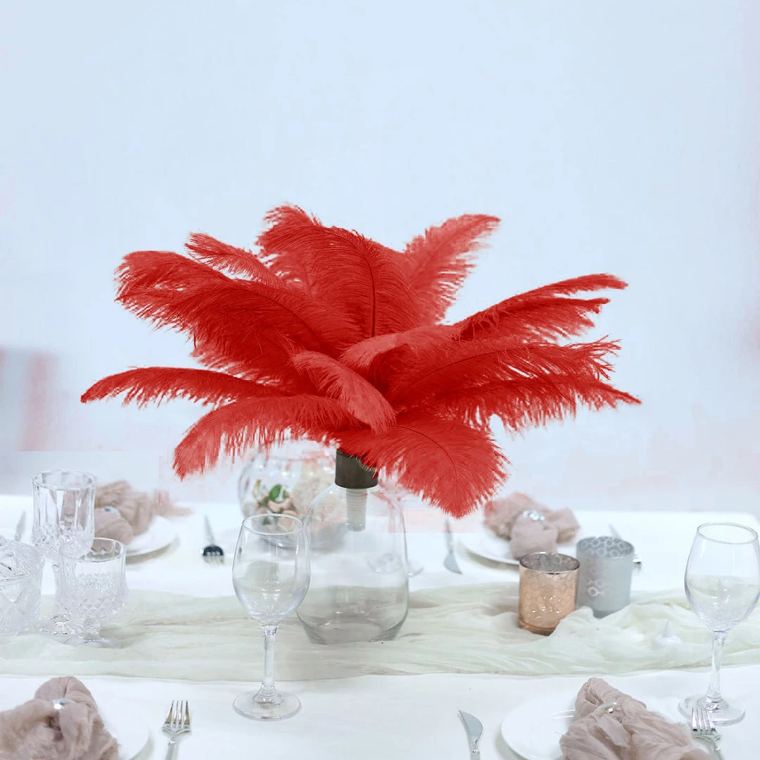 HIER_5170 12 Pack | 13"-15" Red Natural Plume Real Ostrich Feathers Vase Centerpiece Chargers & Centerpieces 1 HIER_5170 12 Pack | 13"-15" Red Natural Plume Real Ostrich Feathers Vase Centerpiece Chargers & Centerpieces