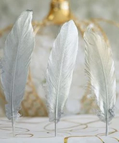HIER_5180 30 Pack | Metallic Silver Natural Goose Feathers | Craft Feathers For Party Decoration Chargers & Centerpieces
