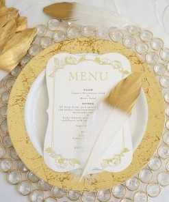 HIER_5180 Chargers & Centerpieces 30 Pack | Metallic Gold Dipped White Real Goose Feathers | Craft Feathers For Party Decoration