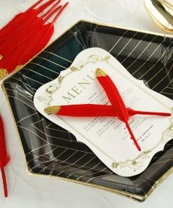 HIER_5180 Chargers & Centerpieces 30 Pack | Glitter Gold Tip Red Real Turkey Feathers | Craft Feathers For Party Decoration