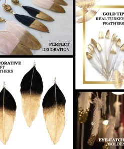 HIER_5180 Chargers & Centerpieces 30 Pack | Glitter Gold Tip Red Real Turkey Feathers | Craft Feathers For Party Decoration