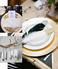 HIER_5180 Chargers & Centerpieces 30 Pack | Glitter Gold Tip Red Real Turkey Feathers | Craft Feathers For Party Decoration