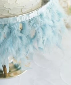 HIER_5180 Chargers & Centerpieces 39" Dusty Blue Real Turkey Feather Fringe Trims With Satin Ribbon Tape 15 HIER_5180 Chargers & Centerpieces 39