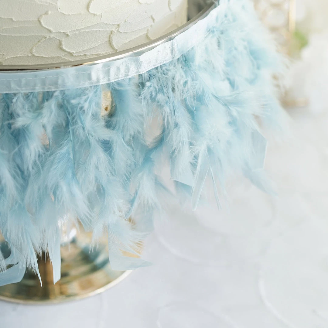 HIER_5180 Chargers & Centerpieces 39" Dusty Blue Real Turkey Feather Fringe Trims With Satin Ribbon Tape 6 HIER_5180 Chargers & Centerpieces 39" Dusty Blue Real Turkey Feather Fringe Trims With Satin Ribbon Tape