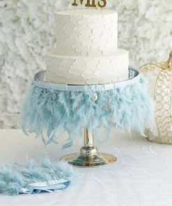 HIER_5180 Chargers & Centerpieces 39" Dusty Blue Real Turkey Feather Fringe Trims With Satin Ribbon Tape 16 HIER_5180 Chargers & Centerpieces 39