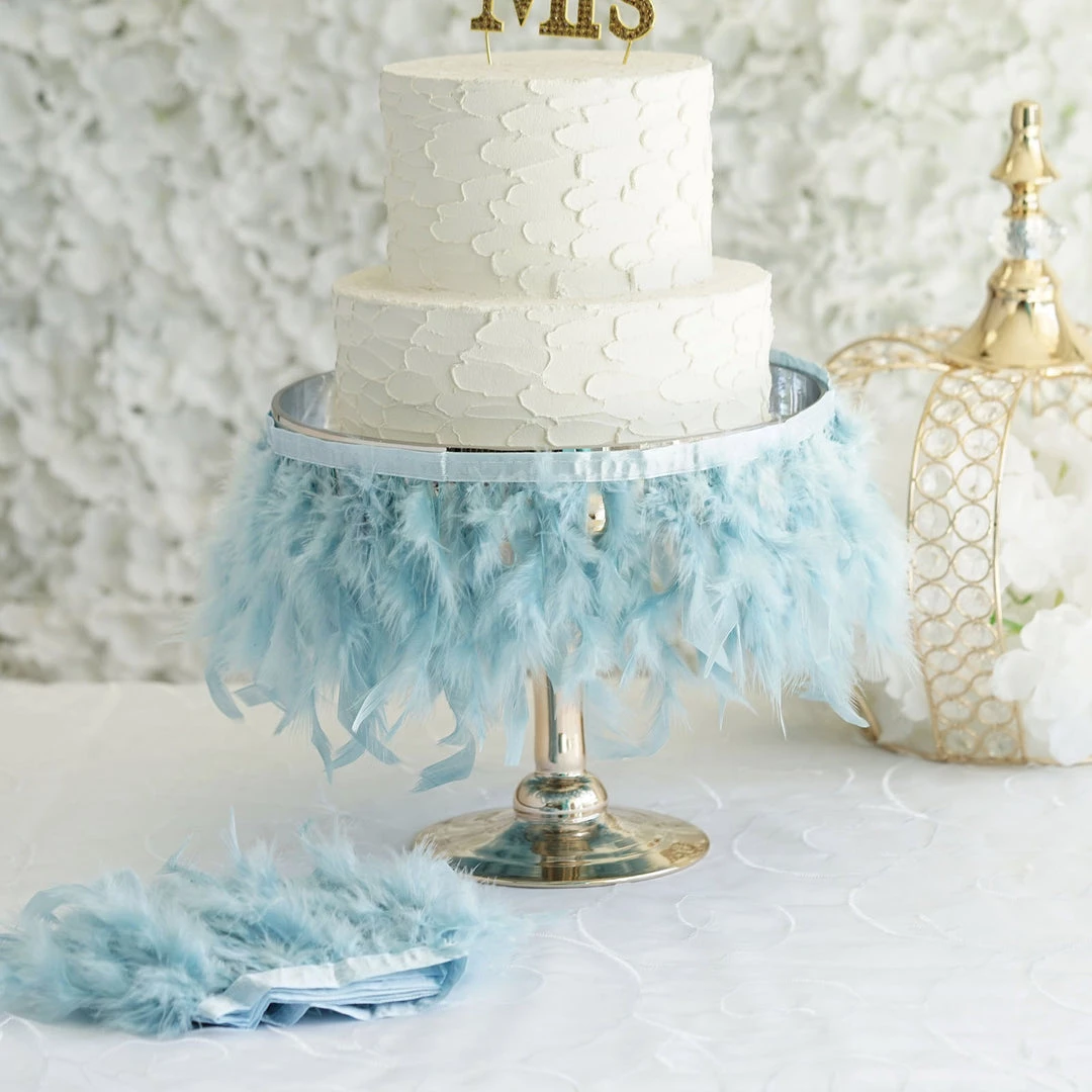 HIER_5180 Chargers & Centerpieces 39" Dusty Blue Real Turkey Feather Fringe Trims With Satin Ribbon Tape 7 HIER_5180 Chargers & Centerpieces 39" Dusty Blue Real Turkey Feather Fringe Trims With Satin Ribbon Tape