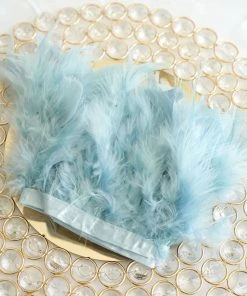 HIER_5180 Chargers & Centerpieces 39" Dusty Blue Real Turkey Feather Fringe Trims With Satin Ribbon Tape 17 HIER_5180 Chargers & Centerpieces 39