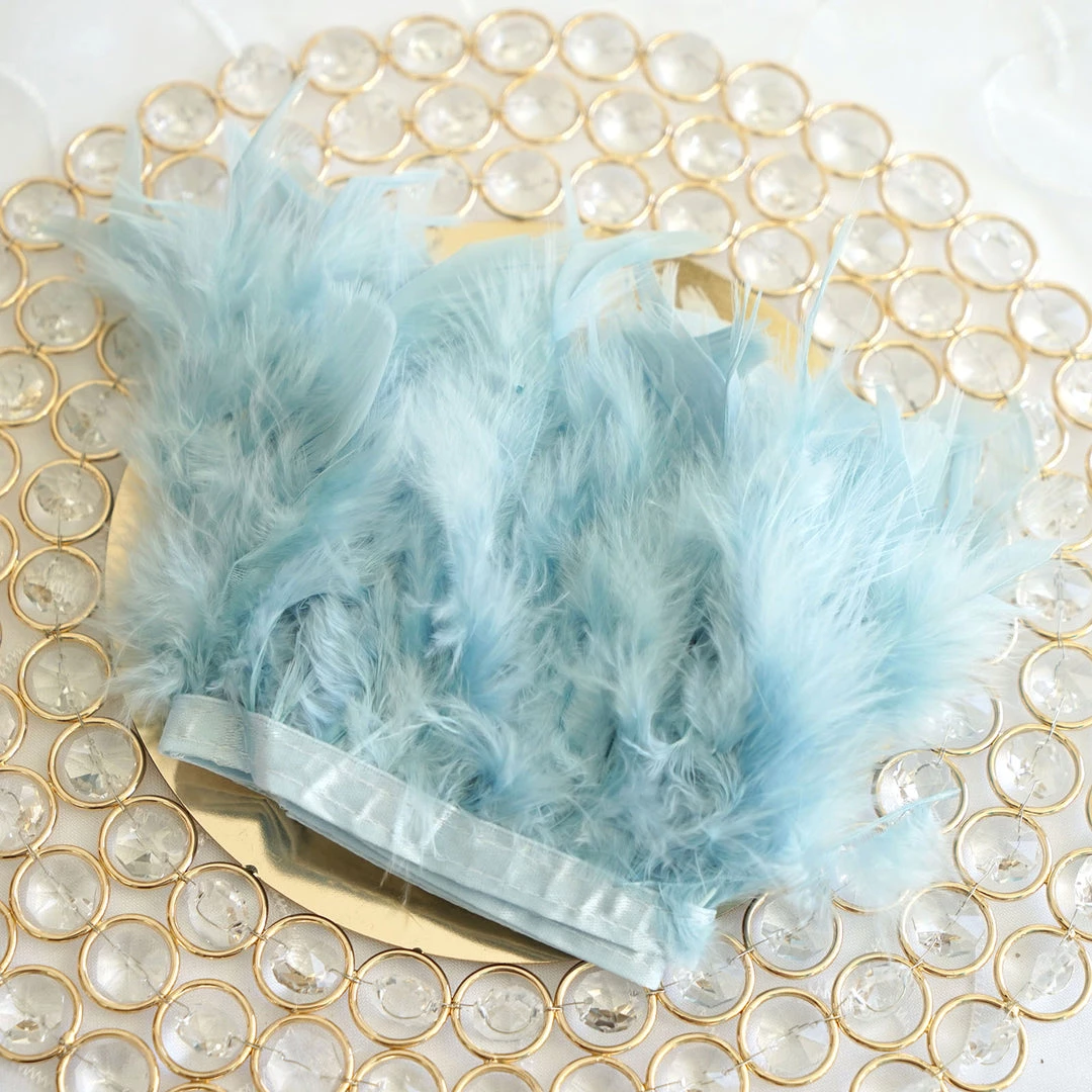 HIER_5180 Chargers & Centerpieces 39" Dusty Blue Real Turkey Feather Fringe Trims With Satin Ribbon Tape 8 HIER_5180 Chargers & Centerpieces 39" Dusty Blue Real Turkey Feather Fringe Trims With Satin Ribbon Tape