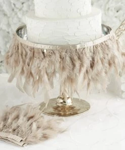 HIER_5180 39" Natural Real Turkey Feather Fringe Trims With Satin Ribbon Tape Chargers & Centerpieces