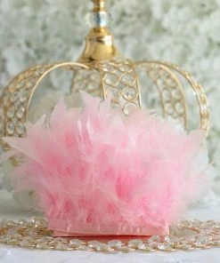 HIER_5180 Chargers & Centerpieces 39" Pink Real Turkey Feather Fringe Trims With Satin Ribbon Tape