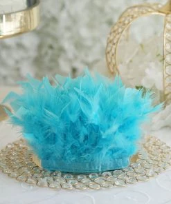 HIER_5180 39" Turquoise Real Turkey Feather Fringe Trims With Satin Ribbon Tape