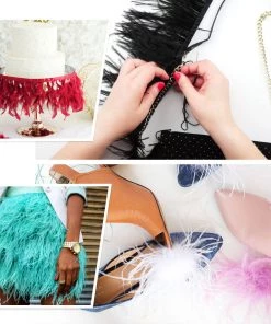 HIER_5180 Chargers & Centerpieces 39" Dusty Blue Real Turkey Feather Fringe Trims With Satin Ribbon Tape 18 HIER_5180 Chargers & Centerpieces 39