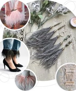 HIER_5180 Chargers & Centerpieces 39" Dusty Blue Real Turkey Feather Fringe Trims With Satin Ribbon Tape 19 HIER_5180 Chargers & Centerpieces 39