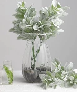 HIER_1150 2 Stems | 24" Tall Frosted Green Artificial Lambs Ear Leaf Indoor Plant Artificial Flower & Plants 18 HIER_1150 2 Stems | 24