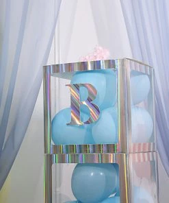 HIER_5150 Party Balloons & Accessories 4 Pack - 5" Iridescent Alphabet Stickers Banner, Customizable Stick On Letters - B