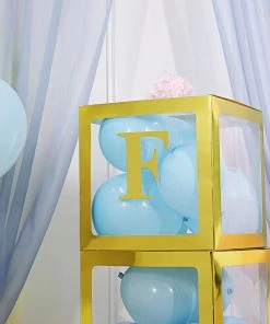HIER_5150 Party Balloons & Accessories 4 Pack - 5" Metallic Gold Alphabet Stickers Banner, Customizable Stick On Gold Letters - F