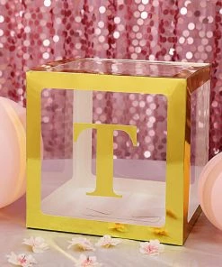 HIER_5150 4 Pack - 5" Metallic Gold Alphabet Stickers Banner, Customizable Stick On Gold Letters - T Party Balloons & Accessories