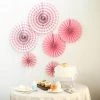 HIER_3300 Tabletop Decor Set Of 6 | Pink Paper Fan Decorations | Paper Pinwheels Wall Hanging Decorations Party Backdrop Kit | 8" | 12" | 16"