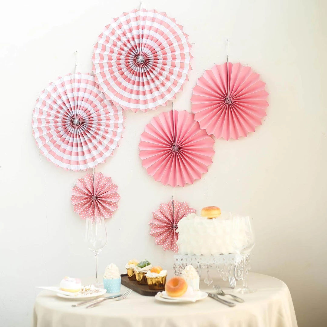 HIER_3300 Tabletop Decor Set Of 6 | Pink Paper Fan Decorations | Paper Pinwheels Wall Hanging Decorations Party Backdrop Kit | 8" | 12" | 16" 1 HIER_3300 Tabletop Decor Set Of 6 | Pink Paper Fan Decorations | Paper Pinwheels Wall Hanging Decorations Party Backdrop Kit | 8" | 12" | 16"