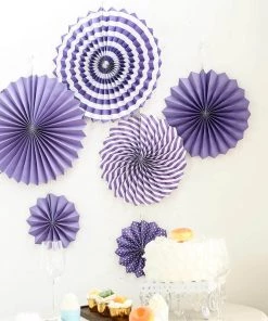 HIER_3300 Set Of 6 | Purple Paper Fan Decorations | Paper Pinwheels Wall Hanging Decorations Party Backdrop Kit | 8" | 12" | 16"