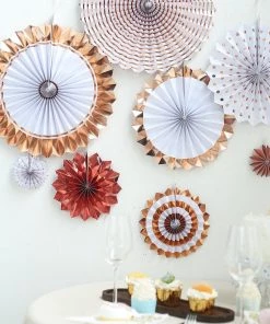 HIER_3300 Set Of 8 | Rose Gold | Gold Paper Fan Decorations | Paper Pinwheels Wall Hanging Decorations Party Backdrop Kit | 4" | 8" | 12" | 16" Tabletop Decor 22 HIER_3300 Set Of 8 | Rose Gold | Gold Paper Fan Decorations | Paper Pinwheels Wall Hanging Decorations Party Backdrop Kit | 4