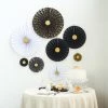 HIER_3300 Set Of 8 - Polka Dots Paper Fan Set - Paper Pinwheels Wall Hanging Decorations Party Backdrop Kit - 4", 8", 12", 16" - Black - Gold - White Tabletop Decor