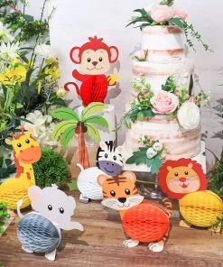 HIER_3610 3D Jungle Safari Animal Honeycomb Set, Baby Shower Party Table Decor Tissue Centerpieces Chargers & Centerpieces
