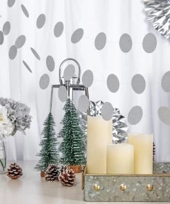 HIER_3300 Set Of 3 - 90" Long Circle Dot Party Paper Garland | Streamer Backdrop Hanging Decorations - Glitter Silver