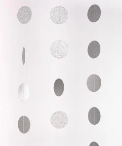 HIER_3300 Set Of 3 - 90" Long Circle Dot Party Paper Garland | Streamer Backdrop Hanging Decorations - Glitter Silver
