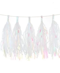 HIER_3300 Lanterns & Pom Pom Balls 5 PCS Pre-Tied Metallic Foil Fringe Tassel Garland, Tinsel Curtain For Photo Backdrop Party Decoration - Iridescent