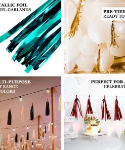 HIER_3300 Lanterns & Pom Pom Balls 5 PCS Pre-Tied Metallic Foil Fringe Tassel Garland, Tinsel Curtain For Photo Backdrop Party Decoration - Black