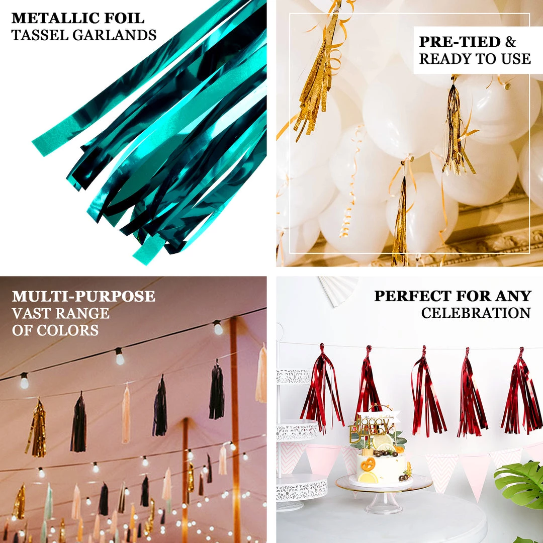 HIER_3300 5 PCS Pre-Tied Metallic Foil Fringe Tassel Garland, Tinsel Curtain For Photo Backdrop Party Decoration - Turquoise 4 HIER_3300 5 PCS Pre-Tied Metallic Foil Fringe Tassel Garland, Tinsel Curtain For Photo Backdrop Party Decoration - Turquoise