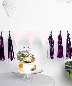 HIER_3300 5 PCS Pre-Tied Metallic Foil Fringe Tassel Garland, Tinsel Curtain For Photo Backdrop Party Decoration - Purple